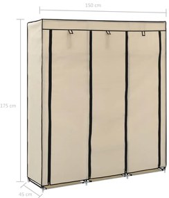 Roupeiro c/ compartimentos e varões 150x45x175 cm tecido creme
