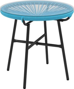Mesa de centro redonda de jardim  Ø 50 x 50 cm (altura) em resina com acabamento em rattan e metal e tampo em vidro temperado, azul e preta