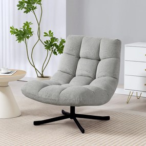 Poltrona de Sala Giratória, 95 x 75 x 90 cm, Revestimento em Tecido de Chenille, Cinzento-Claro