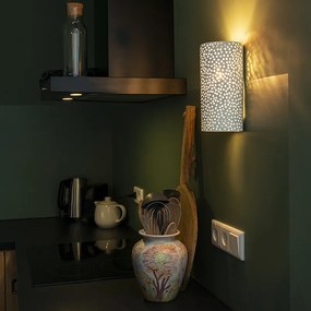 Candeeiro de parede vintage branco em gesso em forma de cilindro - Mahou