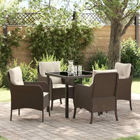 vidaXL Conjunto de Jantar de Jardim de 5 Peças com Almofadas Castanho Vime Polis
