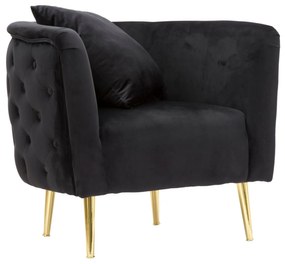 Poltrona "Bucarest" - 76 x 74 x 71 cm - Preto e Dourado | Em Veludo co