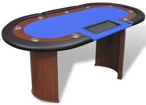 Mesa poker 10 jogadores c/ área crupiê e tabuleiro fichas azul