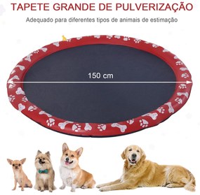 Tapete Aquático para Animais de Estimação com Pulverizador de Água Piscina Portátil para Cães Ø150 cm Vermelho