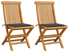 3062460 vidaXL Cadeiras de jardim c/ almofadões antracite 2 pcs teca maciça