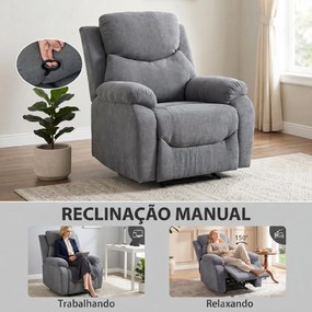 Cadeirão Reclinável Manual 150° em Tecido Efeito Linho com Apoio para os Pés e Braços Acolchoados – Cinzento Escuro