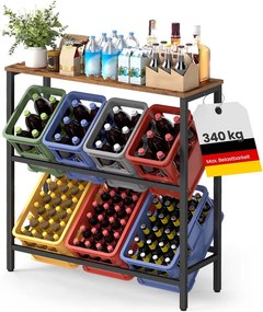 Estante para caixas de bebidas 40 x 105,4 x 117,3 cm com 2 níveis para 6 caixas Castanho vintage-Preto