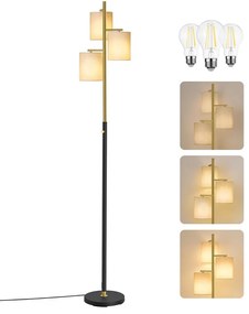 Candeeiro de pé com três lâmpadas e luminosidade ajustável 29 x 29 x 173 cm dourado-preto