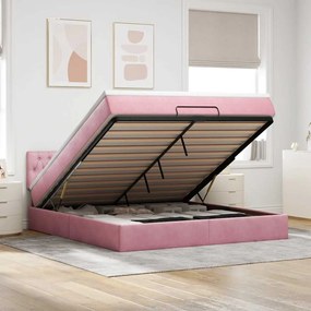vidaXL Estrutura de cama otomana com colchão 180x200 cm veludo rosa
