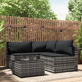 vidaXL 4 pcs conjunto lounge de jardim c/ almofadões vime PE cinzento