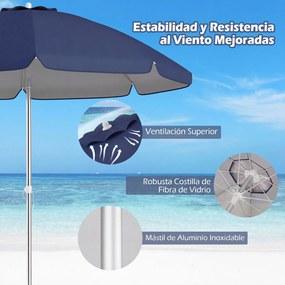 Guarda-sol de praia portátil  178 x 206 cm  com inclinação ajustável e bolsa de transporte para jardim, pátio e exterior azul escuro