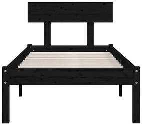 Estrutura de cama 90 x 200 cm madeira de pinho maciça preto
