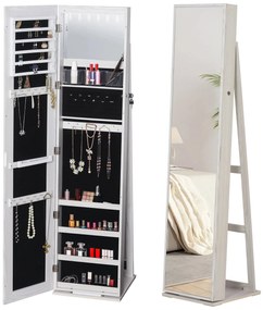 HOMCOM Joalheiro de Pé Armário para Joias com 6 Luzes LED Fechadura Organizador de Joias com Prateleiras Suportes para Anéis 38x38x157cm Branco