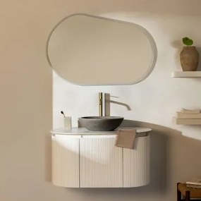 Conjunto De Móvel De Casa De Banho Em Madeira Carsone Branco & Sem Unidade Auxiliar & Cimento Cinzento Redondo Ø40 Cm Tarsis & Oval - Sklum
