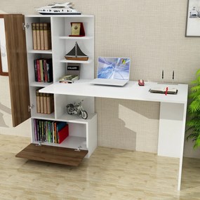 Secretária Domingos – Branco Nogueira – 149,5x120x61,8 cm | Tribo Home