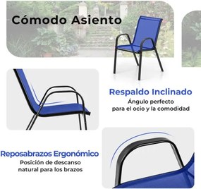 Conjunto de móveis Jardim Bistrô de 3 peças, 2 cadeiras em tecido e 1 mesa em vidro temperado azul