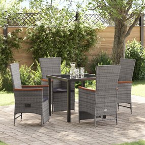 vidaXL Conjunto de Jantar de Jardim 5 Peças com Almofadas Cinza Rattan PE