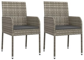 3 pcs conj. jantar p/ jardim c/ almofadões vime PE preto/cinza