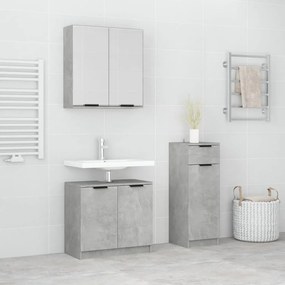 vidaXL 3 pcs conj. móveis casa banho derivados madeira cinza cimento