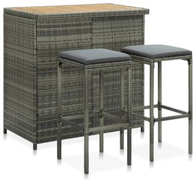 3 pcs conjunto de bar vime PE cinzento