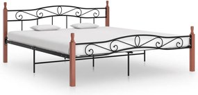 Estrutura de cama 200x200cm metal/madeira carvalho maciça preto