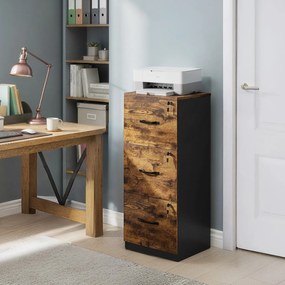 Armário arquivo escritório com 3 gavetas 40 x 41 x 103 cm com fechadura Castanho vintage-preto