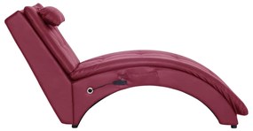 Chaise longue massagem c/ almofada couro artif. vermelho tinto