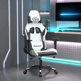 vidaXL Cadeira gaming couro artificial branco e preto