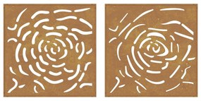 Decorações p/ muro jardim 2 pcs 55x55cm aço corten design rosas