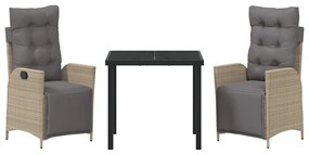 Conjunto de Jantar de Jardim 3 Peças, Rattan Sintético Bege