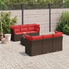 vidaXL 7 pcs conjunto de sofás jardim c/ almofadões vime PE castanho