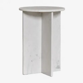 Mesa Lateral Redonda Ø35 Cm Em Mármore Mencia Mármore Branco - Sklum