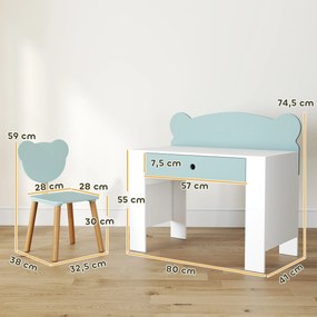 Secretária infantil com cadeira, mesa infantil e cadeira com gaveta e tampo largo, 80 x 41 x 74,5 cm, verde