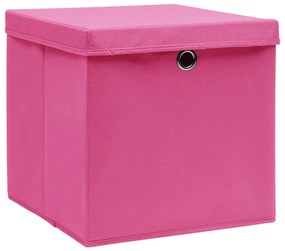 Caixas de arrumação com tampas 10 pcs 28x28x28 cm rosa