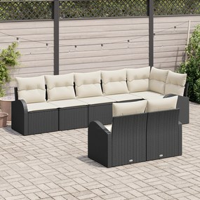 Conjunto de Sofá de Jardim de 8 Peças com Almofadas Preto Rattan Polié