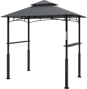 Tenda para churrasco de dois andares com cobertura para jardim e iluminação LED, 240 x 150 x 250 cm(GRELHADOR NÃO INCLUIDO), cinzento escuro