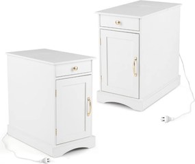 Conjunto de 2 mesas de cabeceira, mesa apoio 35 x 60 x 62 cm com estação de carregamento com gaveta Brancas