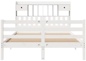 Cama com estante sem colchão 160x200 cm pinho maciço branco