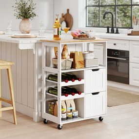 Carrinho de Cozinha com Garrafeira, 65 x 37 x 89 cm, Arrumação Completa, Branco