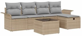 Conjunto de Sofá de Jardim de 6 Peças com Almofadas Bege Vime Sintétic