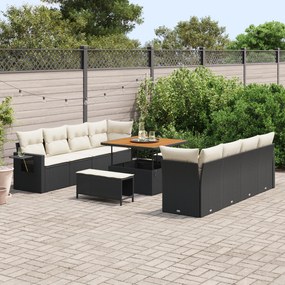 Conjunto de Sofá de Jardim de 11 Peças com Almofadas Preto Rattan Poli