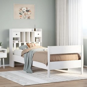 vidaXL Cama com estante sem colchão 75x190 cm pinho maciço branco