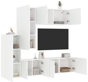 5 pcs móveis de parede p/ TV derivados de madeira branco