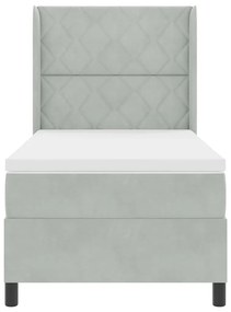 Cama Box com Colchão &amp; Luz LED Cinza Claro 90x200 cm Veludo