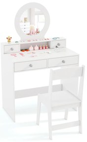Conjunto de mesa de estudo e cadeira infantil com armário para cadeira e armário de armazenamento para crianças de 3 anos ou mais - Branco