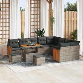 Conjunto de Sofá de Jardim com Almofadas vidaXL de 12 Peças Cinza Rattan Poliéster Acácia