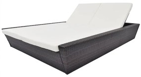 vidaXL Espreguiçadeira de exterior com almofadão vime PE castanho