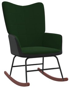 Cadeira de baloiço PVC e veludo verde-escuro