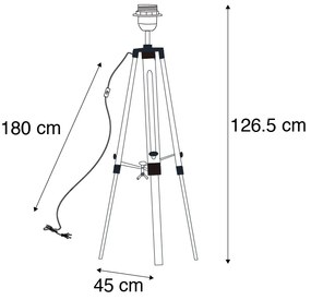 Lâmpada de assoalho country em madeira sem sombra - Tripé Design,Industrial,Retro