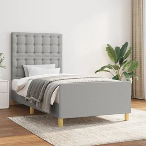 vidaXL Estrutura de cama c/ cabeceira tecido cinza-claro 90x200 cm